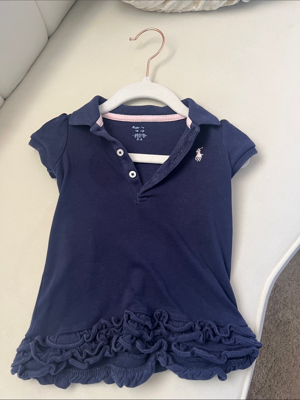 Ralph Lauren Navy Blue Girls Polo Dress with Ruffle Hem
